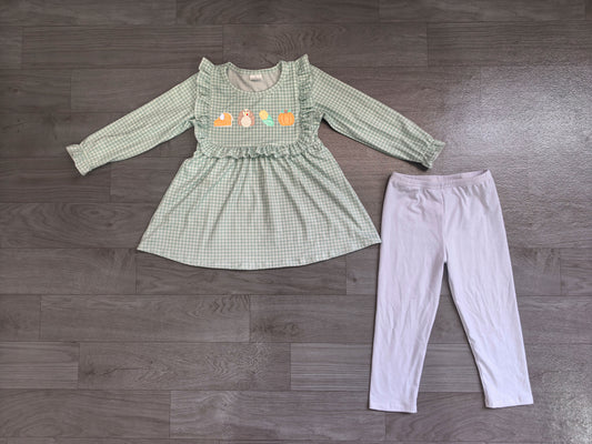 Baby Girls Embroidery Turkey Pumpkins Tunic Legging Pant Thanksgiving Clothes Sets Preorder