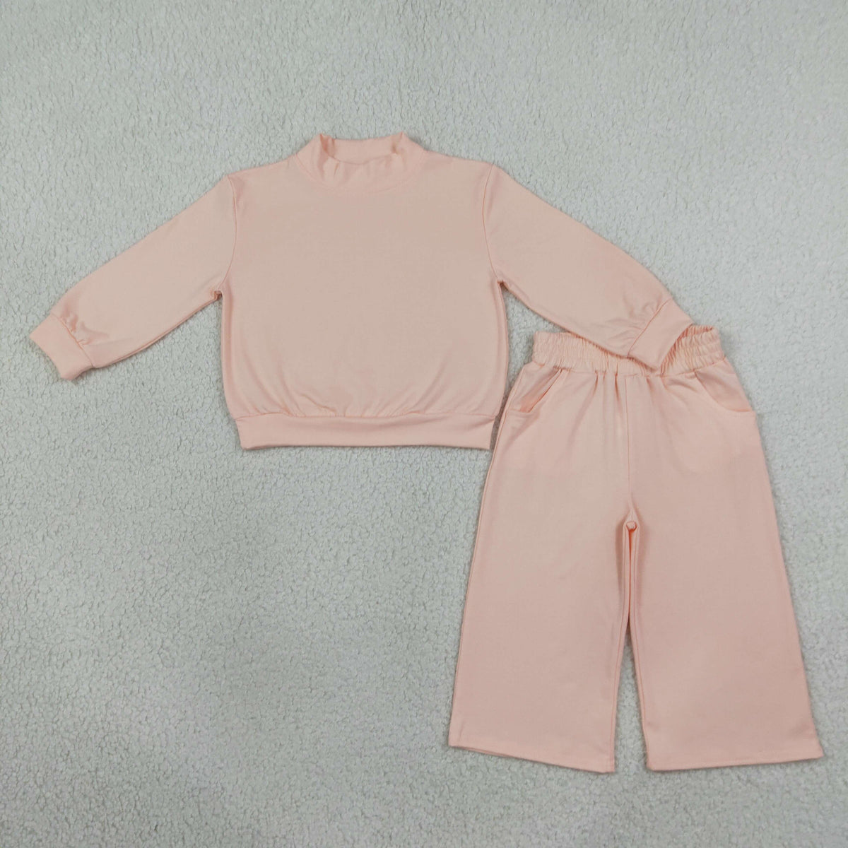 Baby Girls Peach Long Sleeve Top Pockets Flare Pant Fall Pajamas Clothes Sets