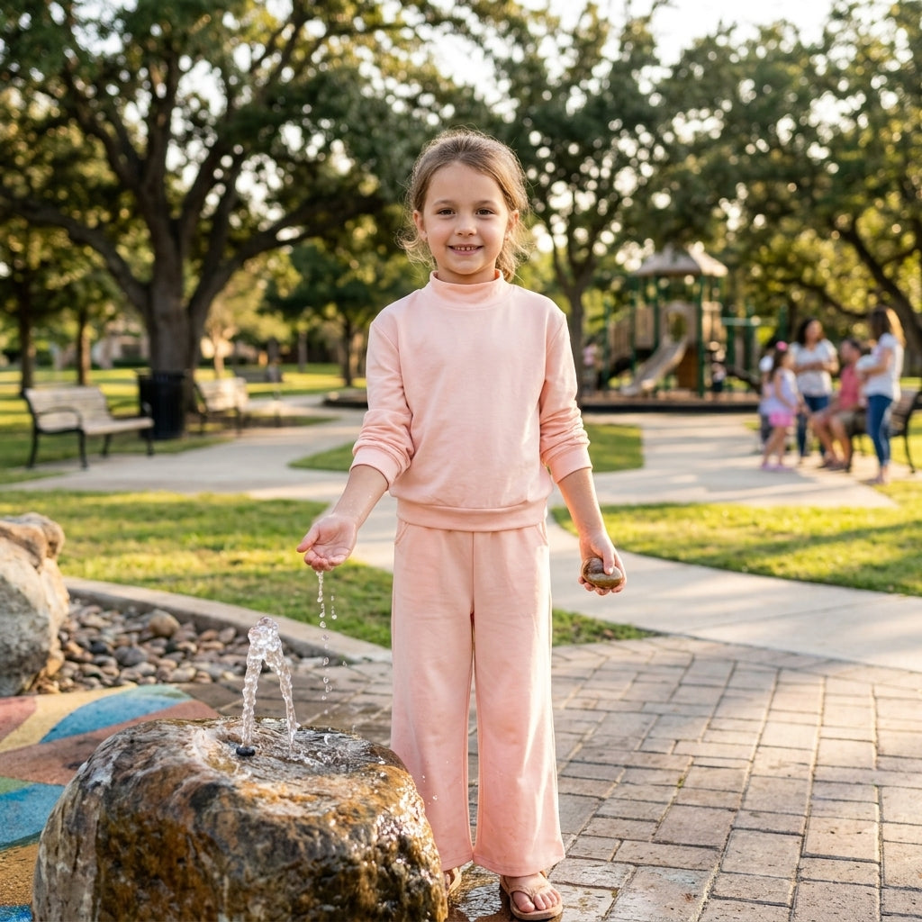 Baby Girls Peach Long Sleeve Top Pockets Flare Pant Fall Pajamas Clothes Sets