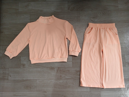 Preorder moq 5 Baby Girls Light Pink Top Pockets Flare Pant Fall Pajamas Clothes Sets