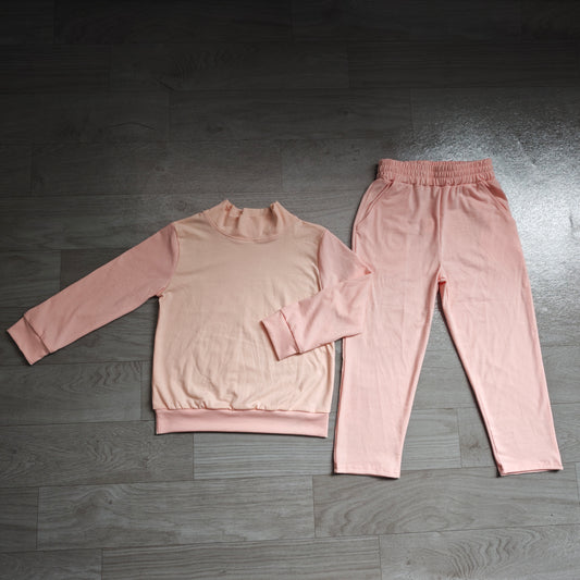 Preorder moq 5 Baby Girls Light Pink Top Pockets Flare Pant Fall Pajamas Clothes Sets