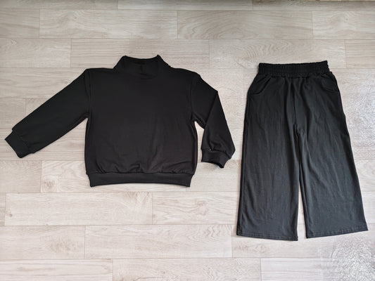 Preorder moq 5 Baby Girls Black Top Pockets Flare Pant Fall Pajamas Clothes Sets