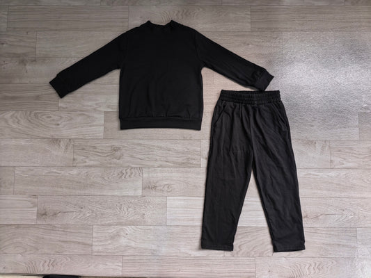 Preorder moq 5 Baby Girls Black Top Pockets Flare Pant Fall Pajamas Clothes Sets