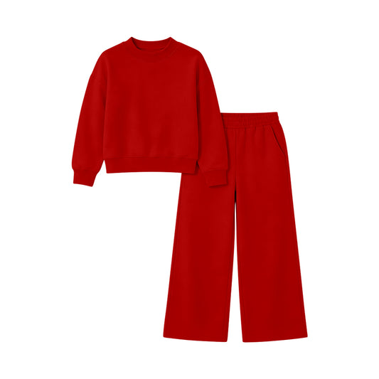 Preorder moq 5 Baby Girls Red Top Pockets Flare Pant Fall Pajamas Clothes Sets