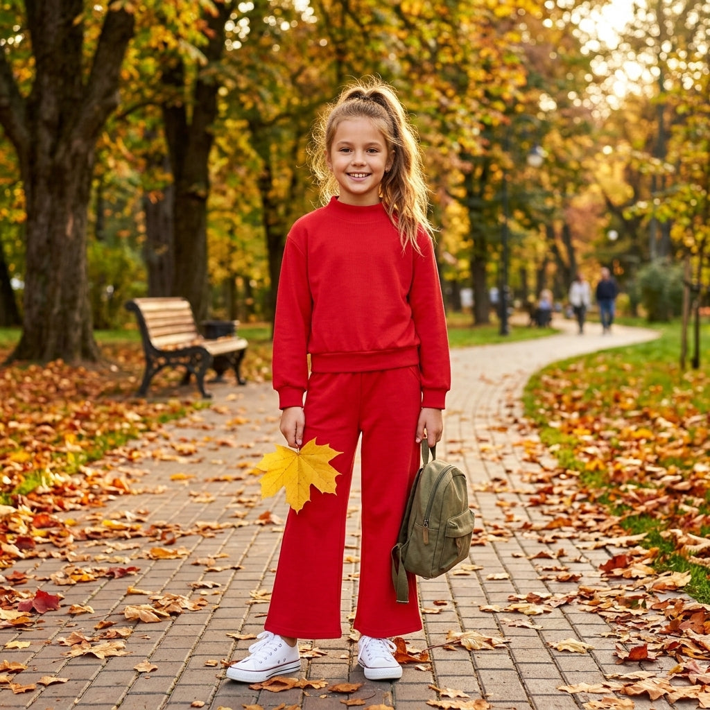 Baby Girls Red Long Sleeve Choker Top Pockets Flare Pant Fall Pajamas Clothes Sets