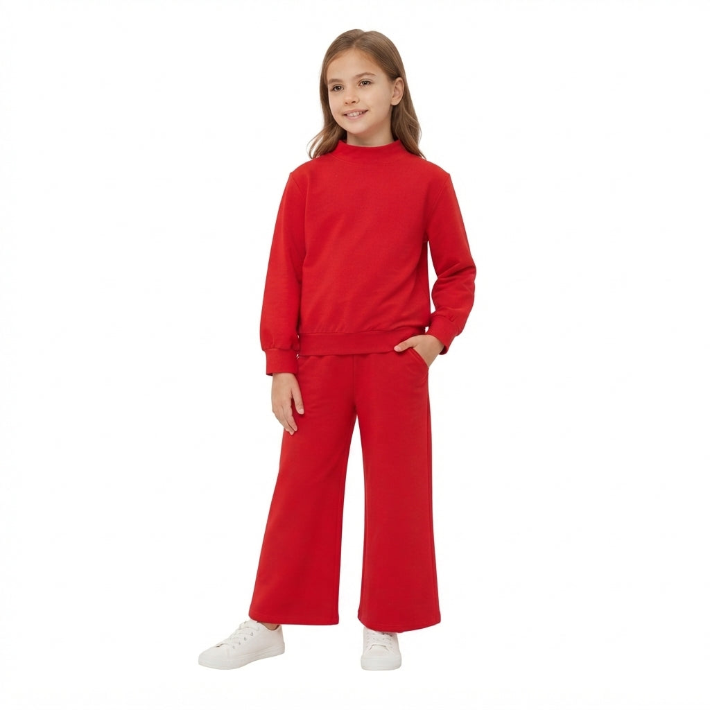 Baby Girls Red Long Sleeve Choker Top Pockets Flare Pant Fall Pajamas Clothes Sets