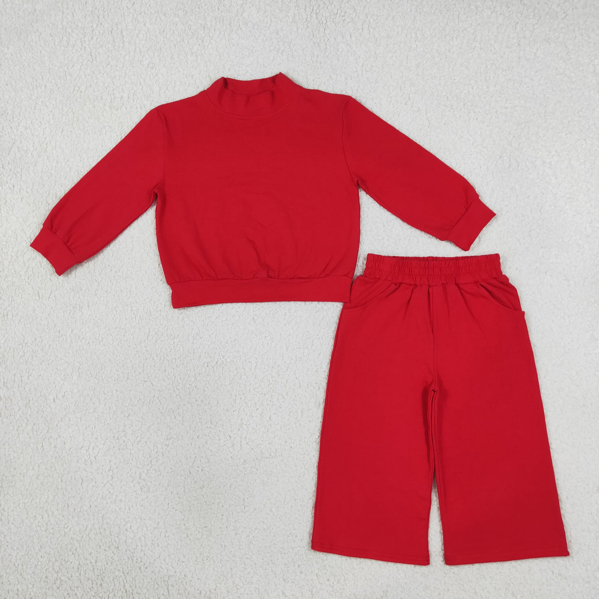 Baby Girls Red Long Sleeve Choker Top Pockets Flare Pant Fall Pajamas Clothes Sets
