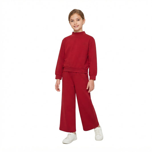 Baby Girls Maroon Choker Top Pockets Flare Pant Fall Pajamas Clothes Sets