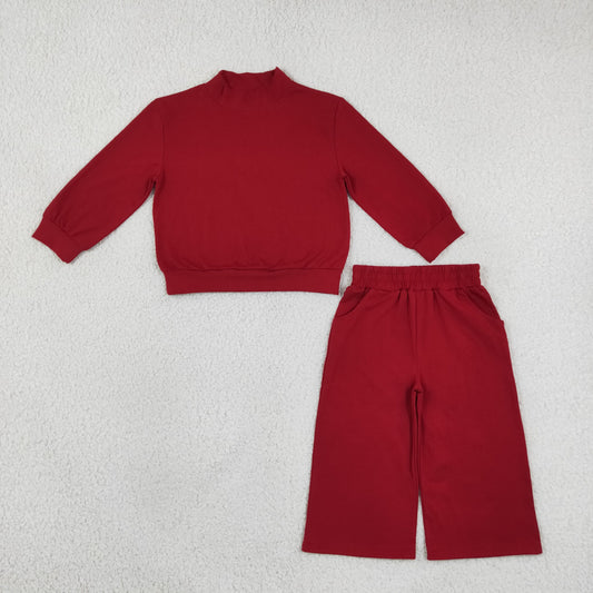 Baby Girls Maroon Choker Top Pockets Flare Pant Fall Pajamas Clothes Sets