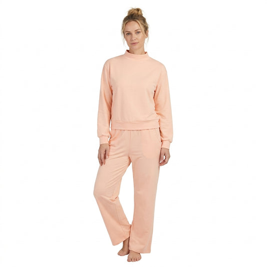 Adult Women Peach Choker Top Pockets Flare Pants Fall Pajamas Clothes Sets