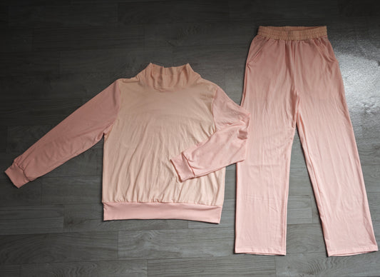 Preorder moq 5 Adult Women Light Pink Top Flare Pants Fall Pajamas Clothes Sets