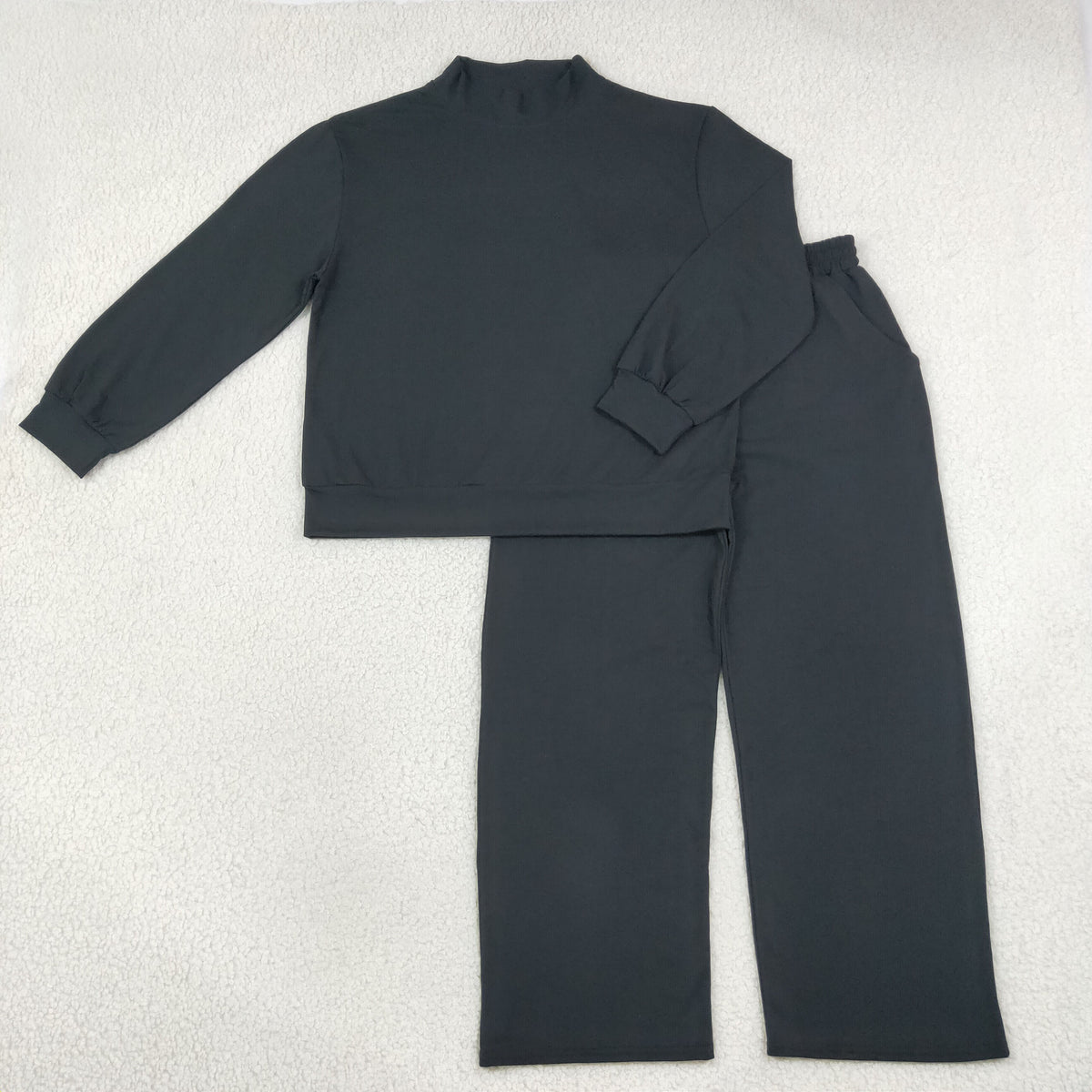 Mama and Me Girls Black Long Sleeves Choker Shirts Pockets Flare Pant Clothes Sets