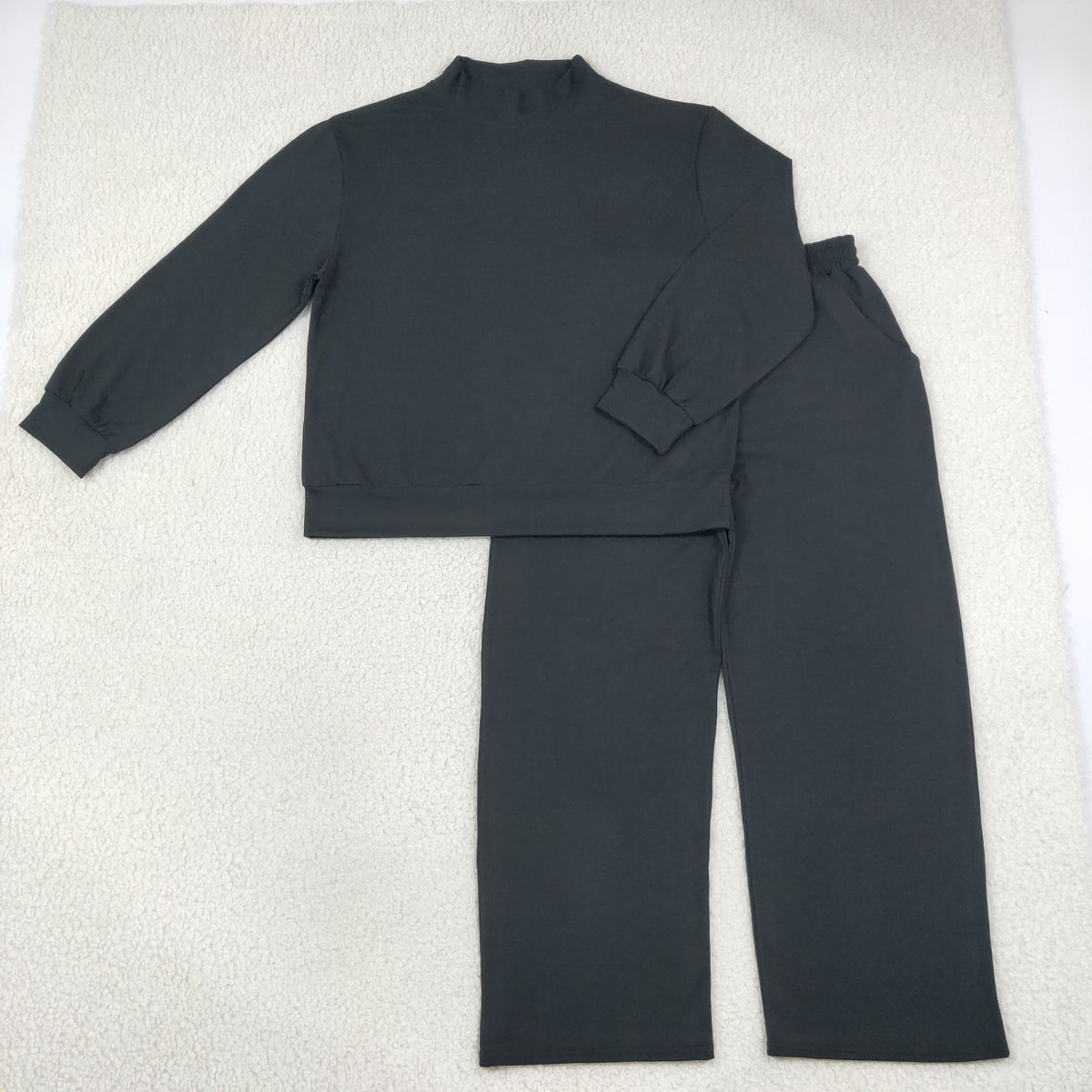 Adult Women Black Long Sleeve Top Flare Pants Fall Pajamas Clothes Sets