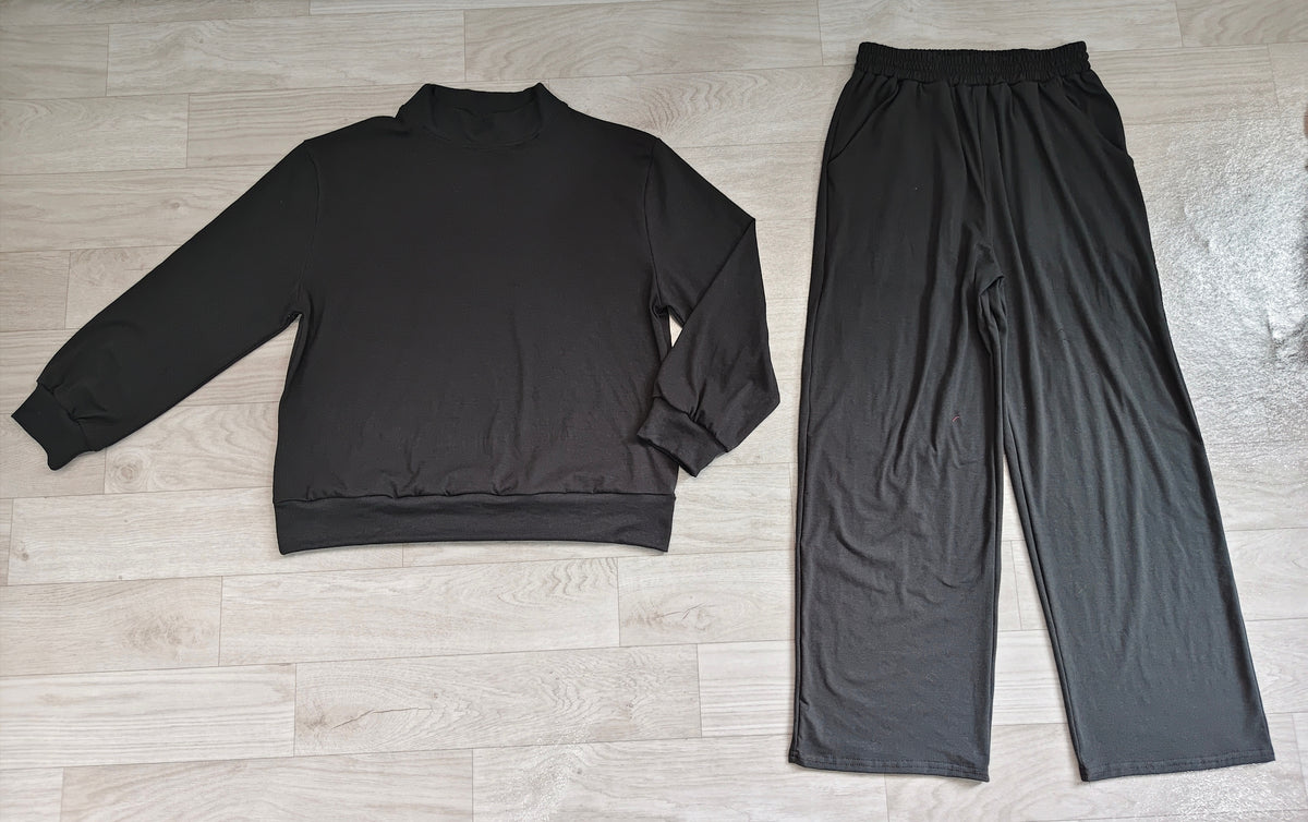 Preorder moq 5 Adult Women Black Top Flare Pants Fall Pajamas Clothes Sets