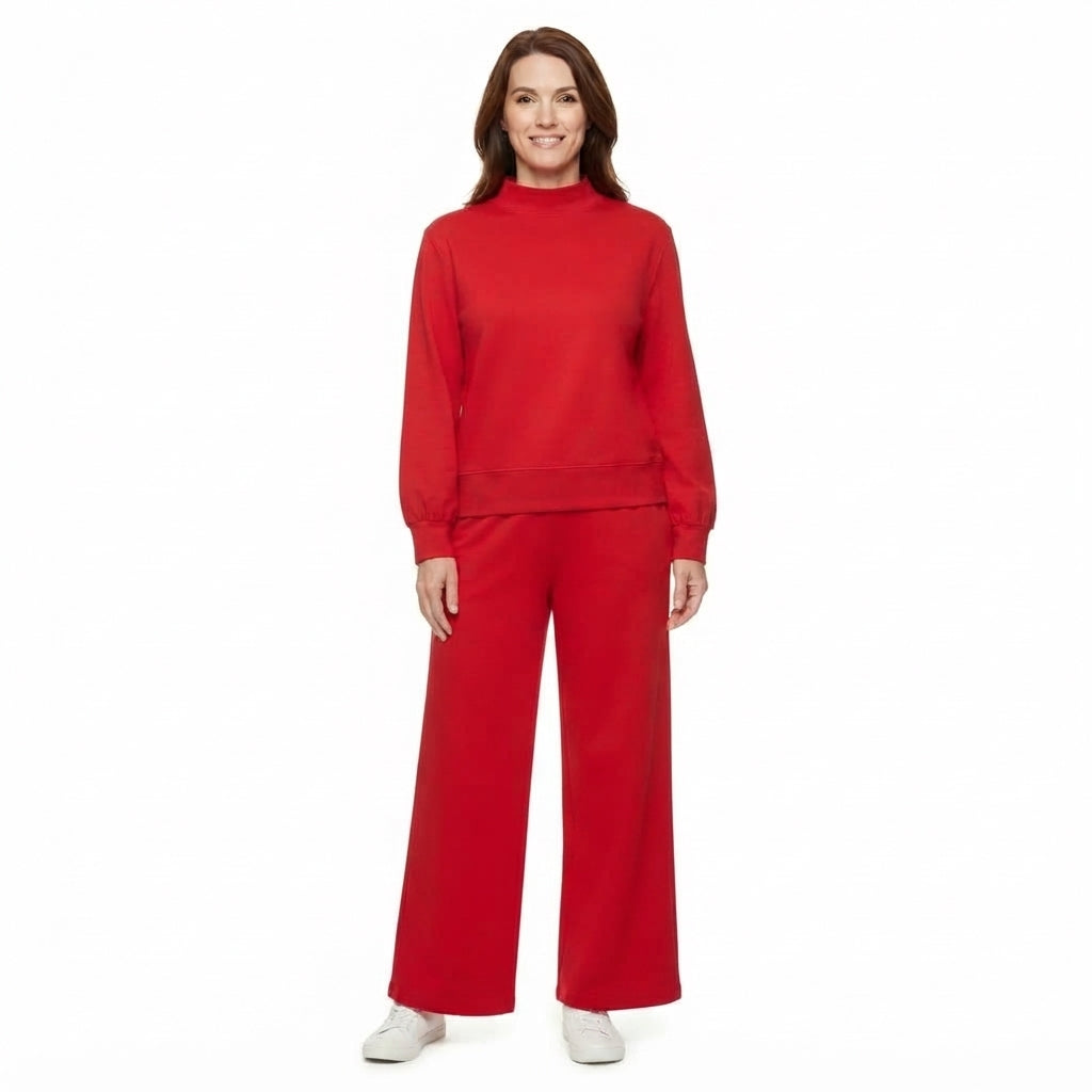 Adult Women Red Long Sleeve Choker Top Pockets Flare Pants Fall Pajamas Clothes Sets