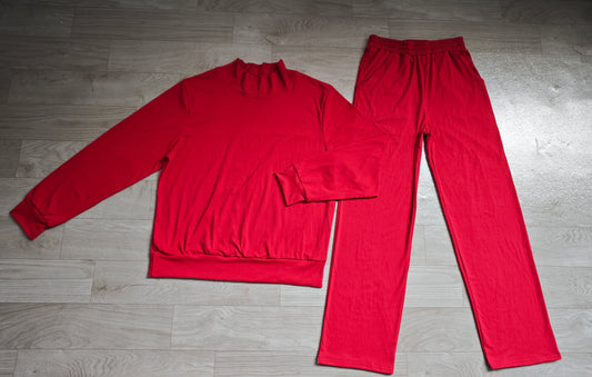 Preorder moq 5 Adult Women Red Top Flare Pants Fall Pajamas Clothes Sets