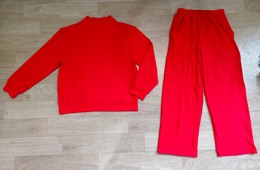 Preorder moq 5 Adult Women Red Top Flare Pants Fall Pajamas Clothes Sets