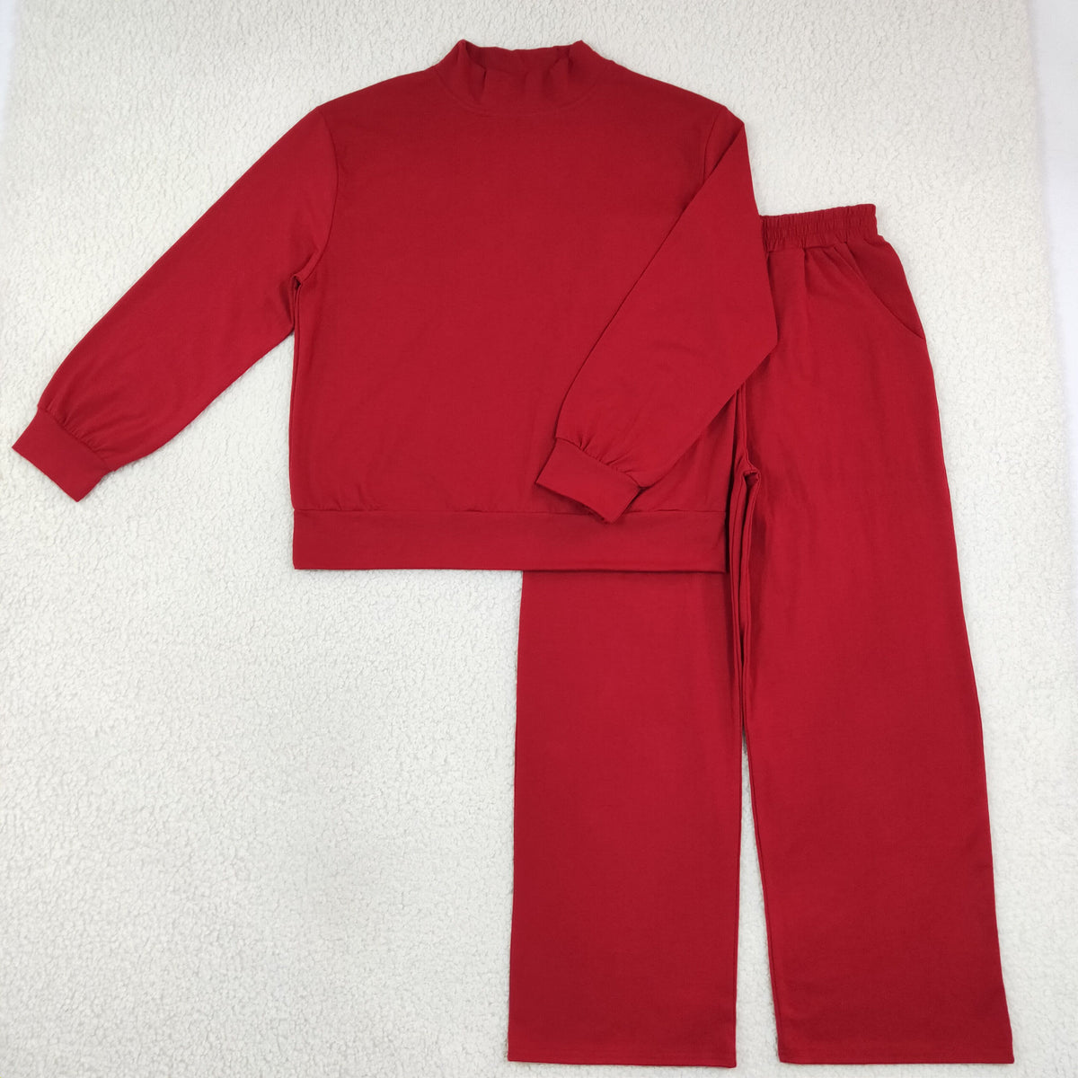 Adult Women Maroon Choker Top Pockets Flare Pants Fall Pajamas Clothes Sets