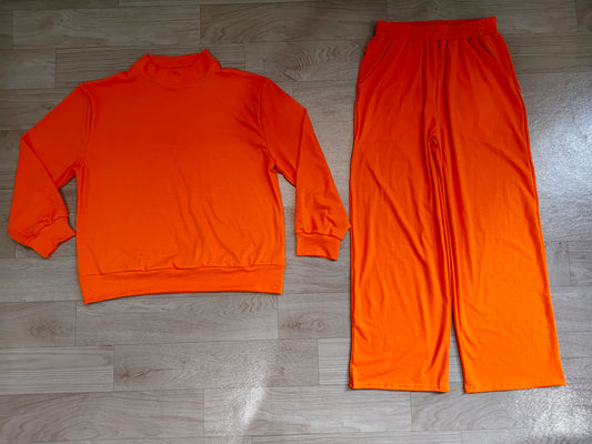 Preorder moq 5 Adult Women Orange Top Flare Pants Fall Pajamas Clothes Sets