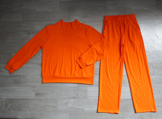 Preorder moq 5 Adult Women Orange Top Flare Pants Fall Pajamas Clothes Sets