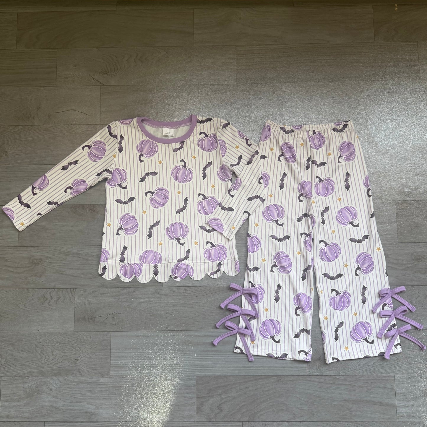 Baby Girls Bats Pumpkins Stripe Scallop Top Bows Pants Halloween Clothes Se Preorder t