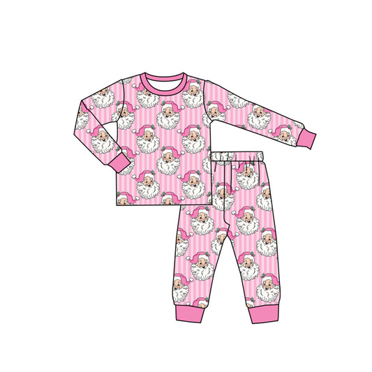 Preorder moq 5 Baby Girls Pink Stripe Santa Top Pant Christmas Pajamas Sets