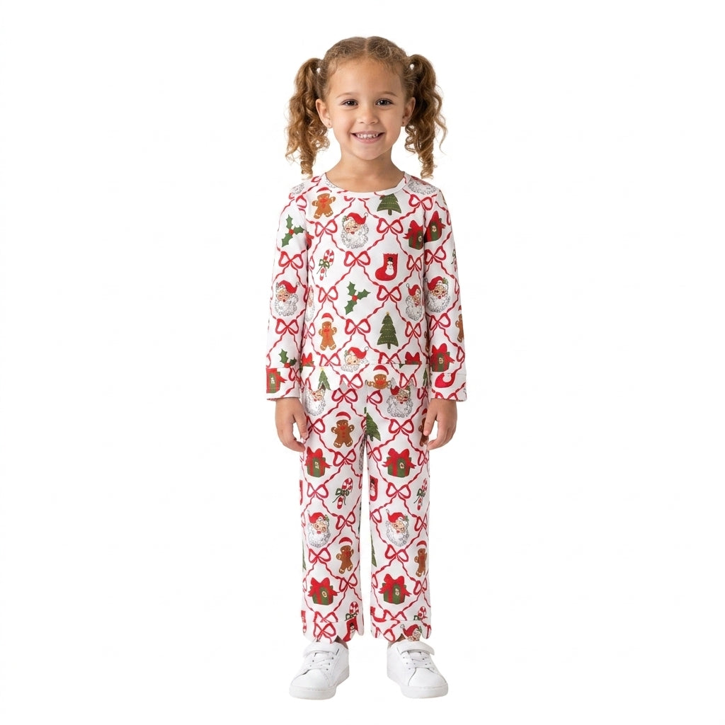Baby Girls Santa Trees Bows Checked Top Flare Pant Christmas Scallop Clothes Sets