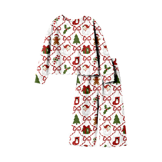 Baby Girls Santa Trees Bows Checked Top Flare Pant Christmas Clothes Sets Preorder