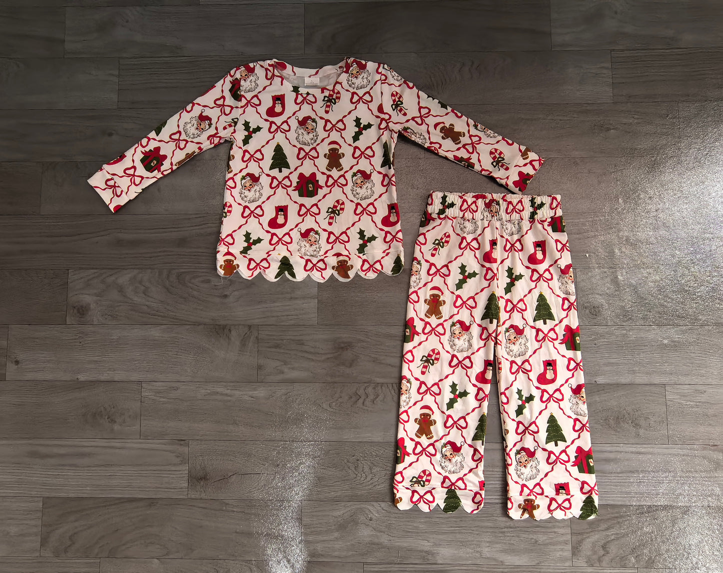 Baby Girls Santa Trees Bows Checked Top Flare Pant Christmas Clothes Sets Preorder