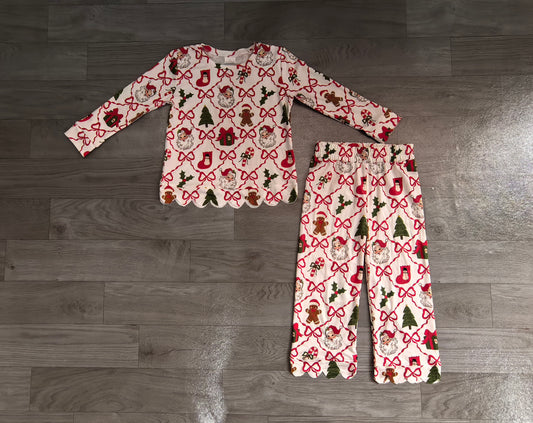 Baby Girls Santa Trees Bows Checked Top Flare Pant Christmas Clothes Sets Preorder