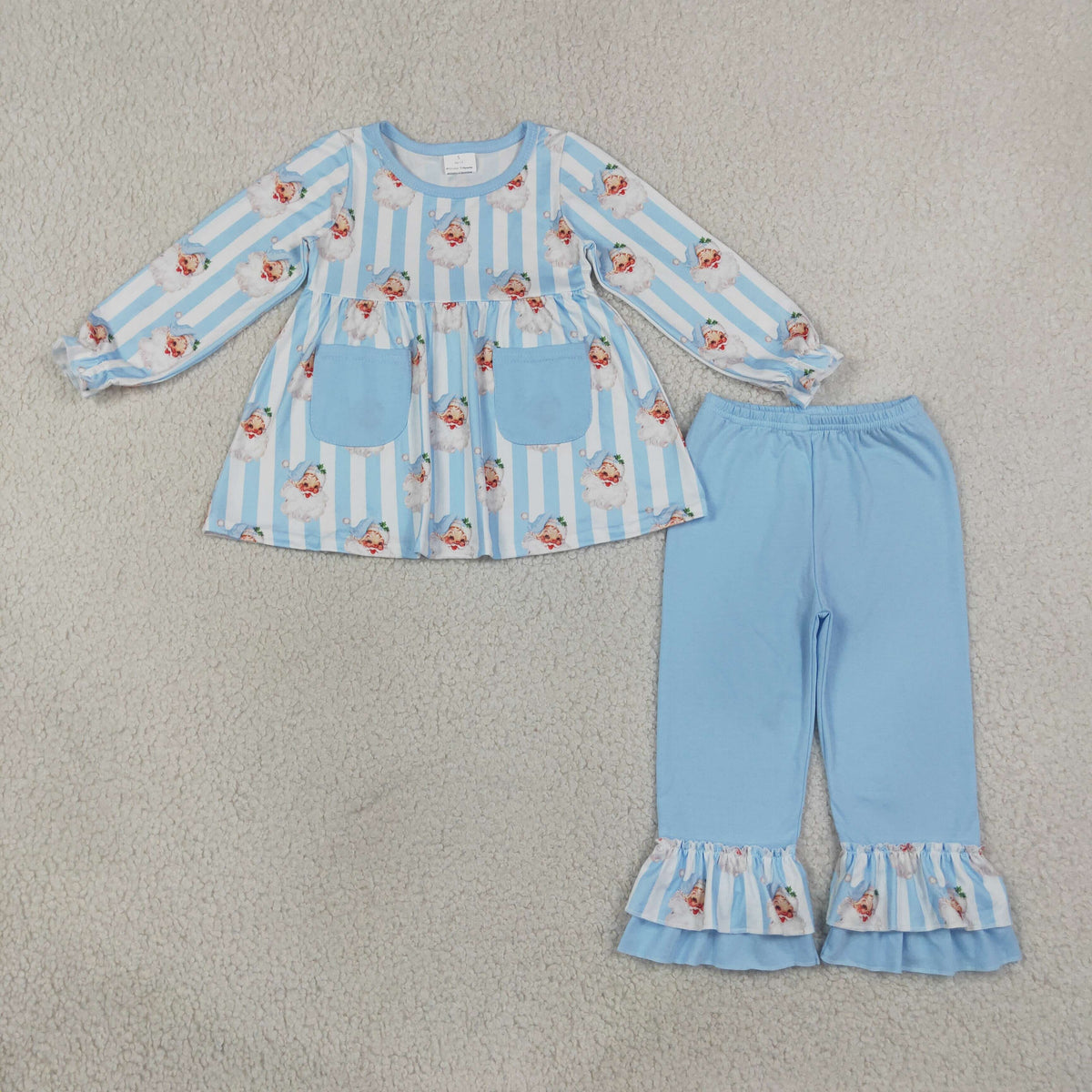 Sibling Baby Girls Santa Pockets Stripe Tunic Ruffle Pants Christmas Clothes Sets