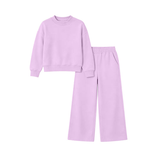 Preorder moq 5 Baby Girls Lavender Long Sleeve Shirt Top Pockets Flare Pant Clothes Set