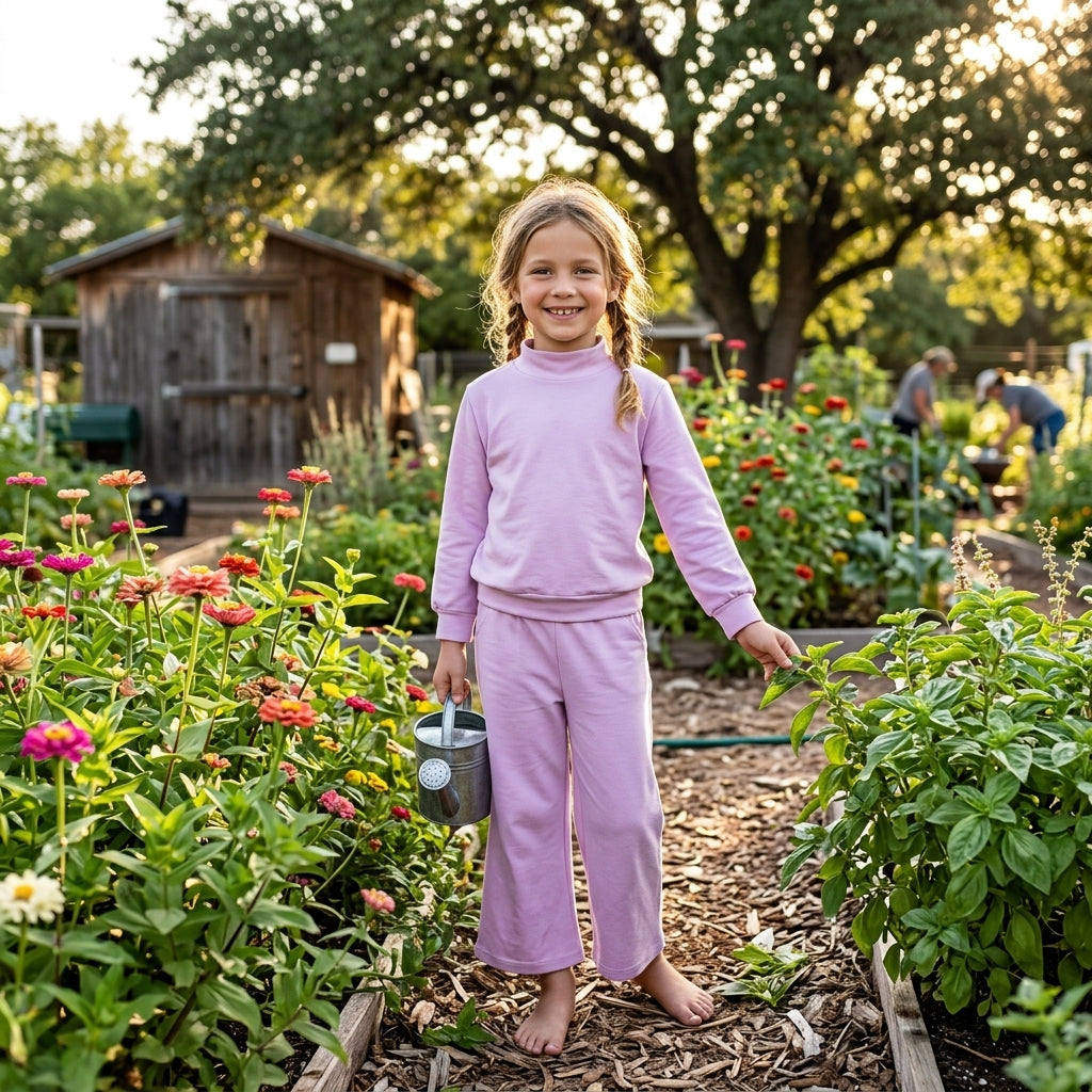 Baby Girls Lavender Long Sleeve Top Pockets Flare Pant Pajamas Clothes Set