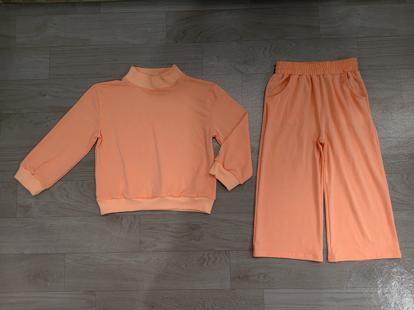 Baby Girls Peach Long Sleeve Shirt Top Pockets Flare Pant Clothes Set Preorder