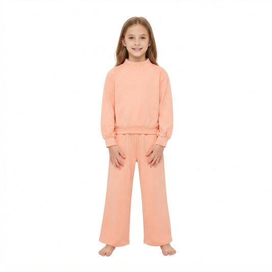Baby Girls Peach Choker Shirt Top Pockets Flare Pant Fall Pajamas Clothes Set