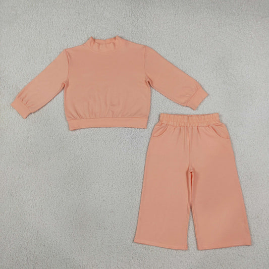 Baby Girls Peach Choker Shirt Top Pockets Flare Pant Fall Pajamas Clothes Set