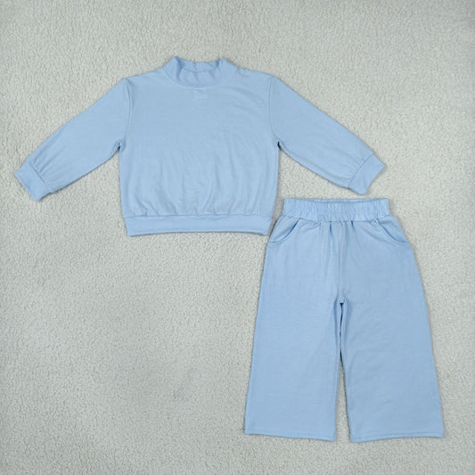 Baby Girls Light Blue Choker Shirt Top Pockets Flare Pant Clothes Set