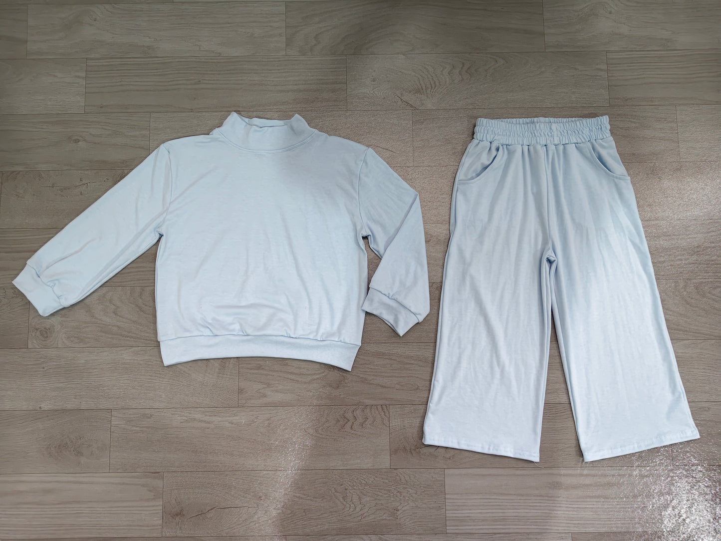 Baby Girls Light Blue Long Sleeve Shirt Top Pockets Flare Pant Clothes Set Preorder