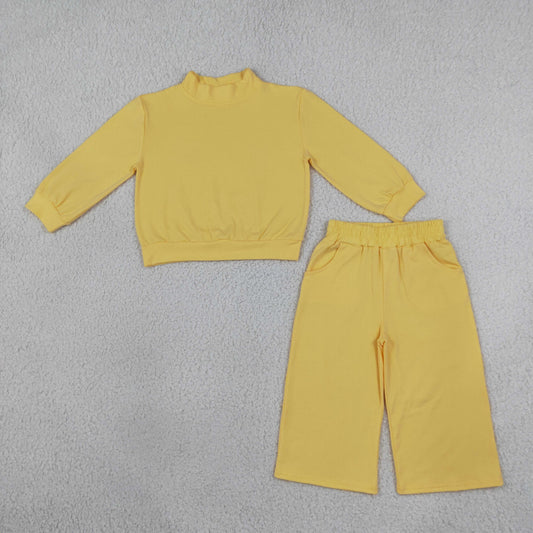 Baby Girls Yellow Choker Shirt Top Pockets Flare Pant Fall Pajamas Clothes Set
