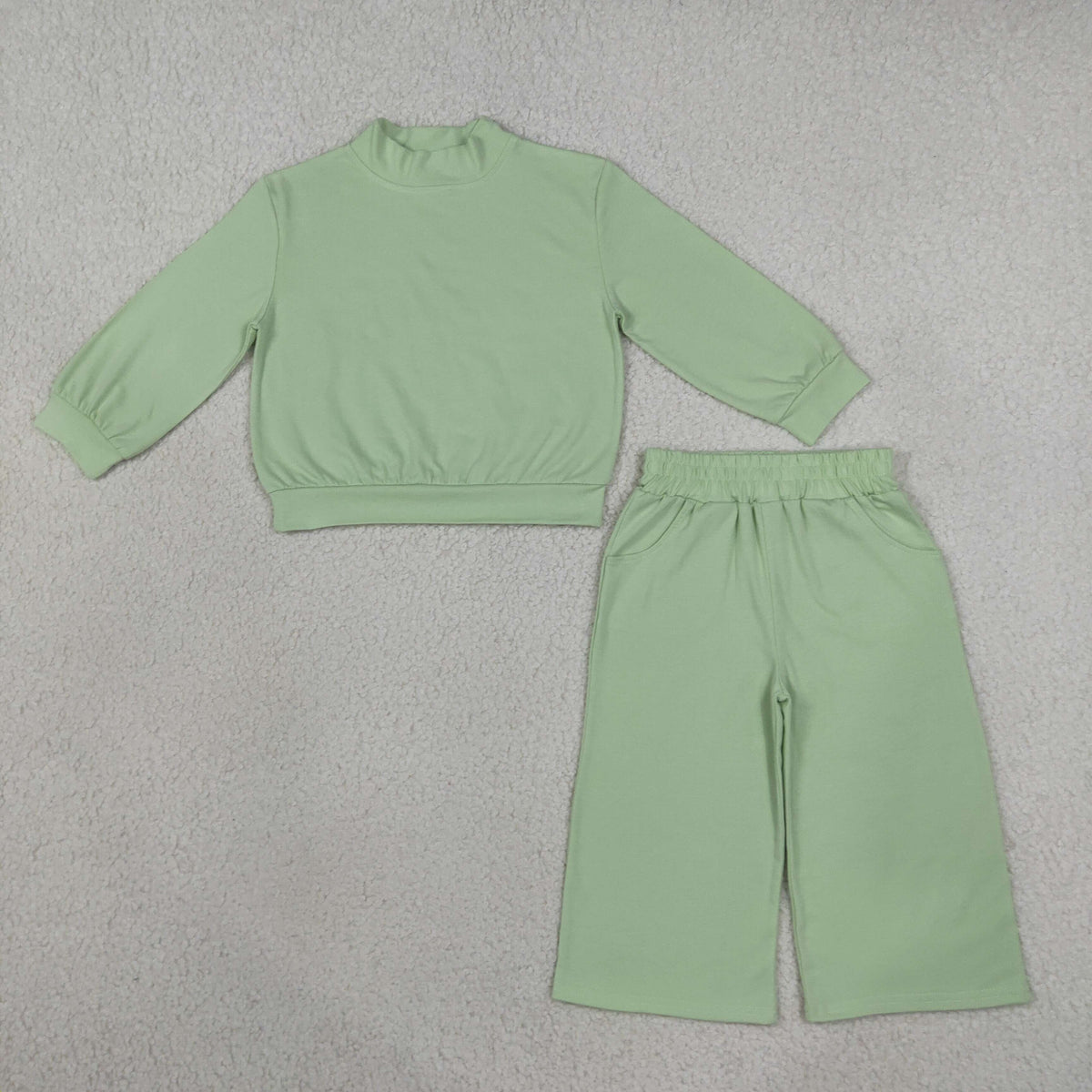 Baby Girls Light Green Choker Shirt Top Pockets Flare Pant Fall Pajamas Clothes Set