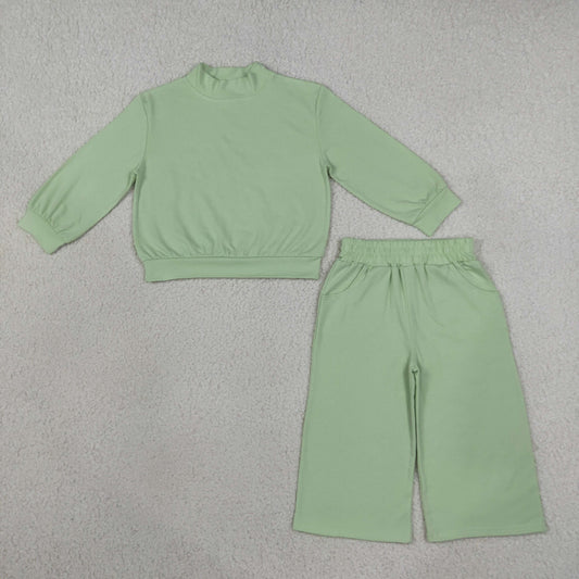 Baby Girls Light Green Choker Shirt Top Pockets Flare Pant Fall Pajamas Clothes Set