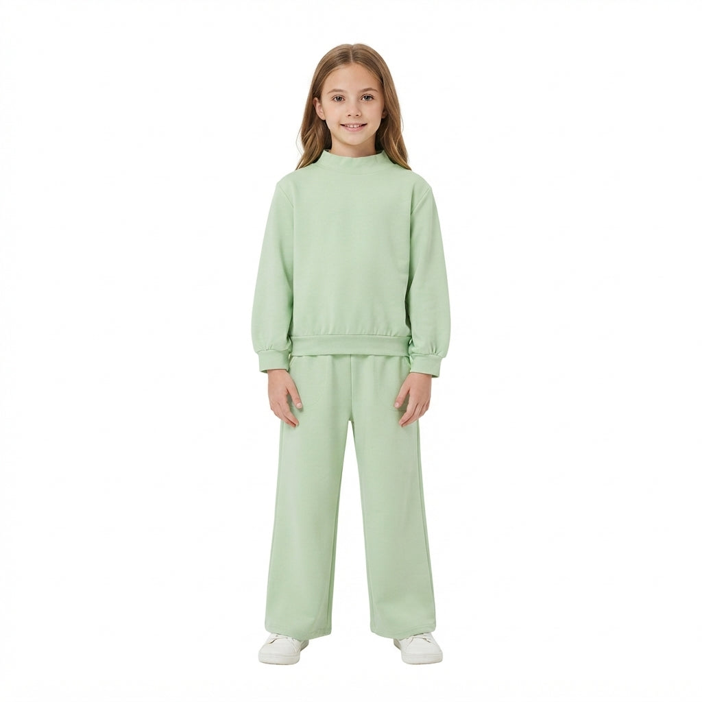 Baby Girls Light Green Choker Shirt Top Pockets Flare Pant Fall Pajamas Clothes Set