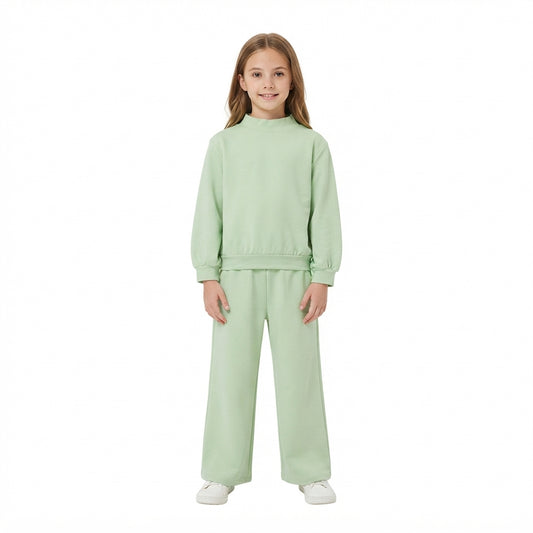 Baby Girls Light Green Choker Shirt Top Pockets Flare Pant Fall Pajamas Clothes Set