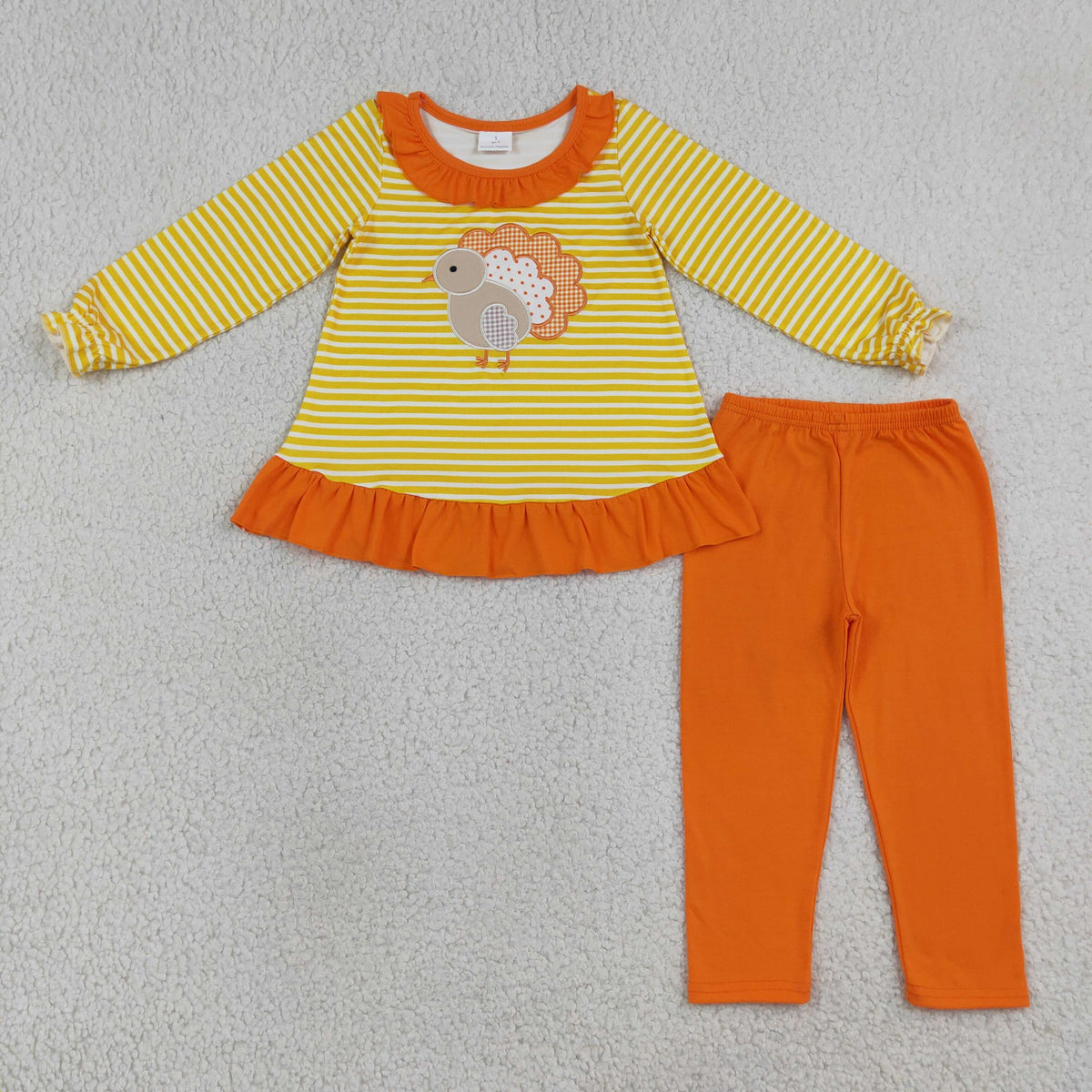 Sibling Baby Girls Embroidery Turkey Top Pant Thanksgivings Stripe Clothes Set Rompers