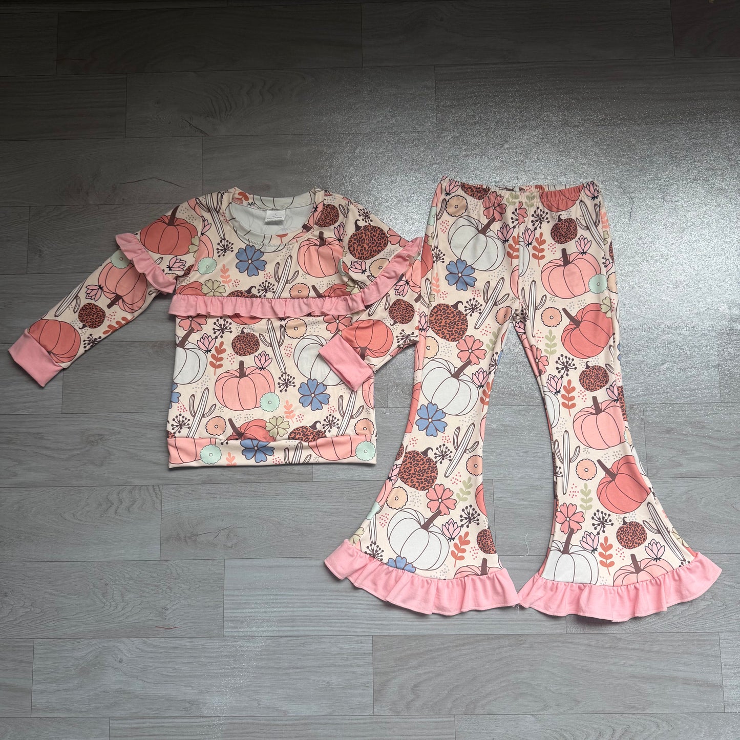 Baby Girls Flowers Pumpkins Top Flare Pant Fall Clothes Sets Preorder