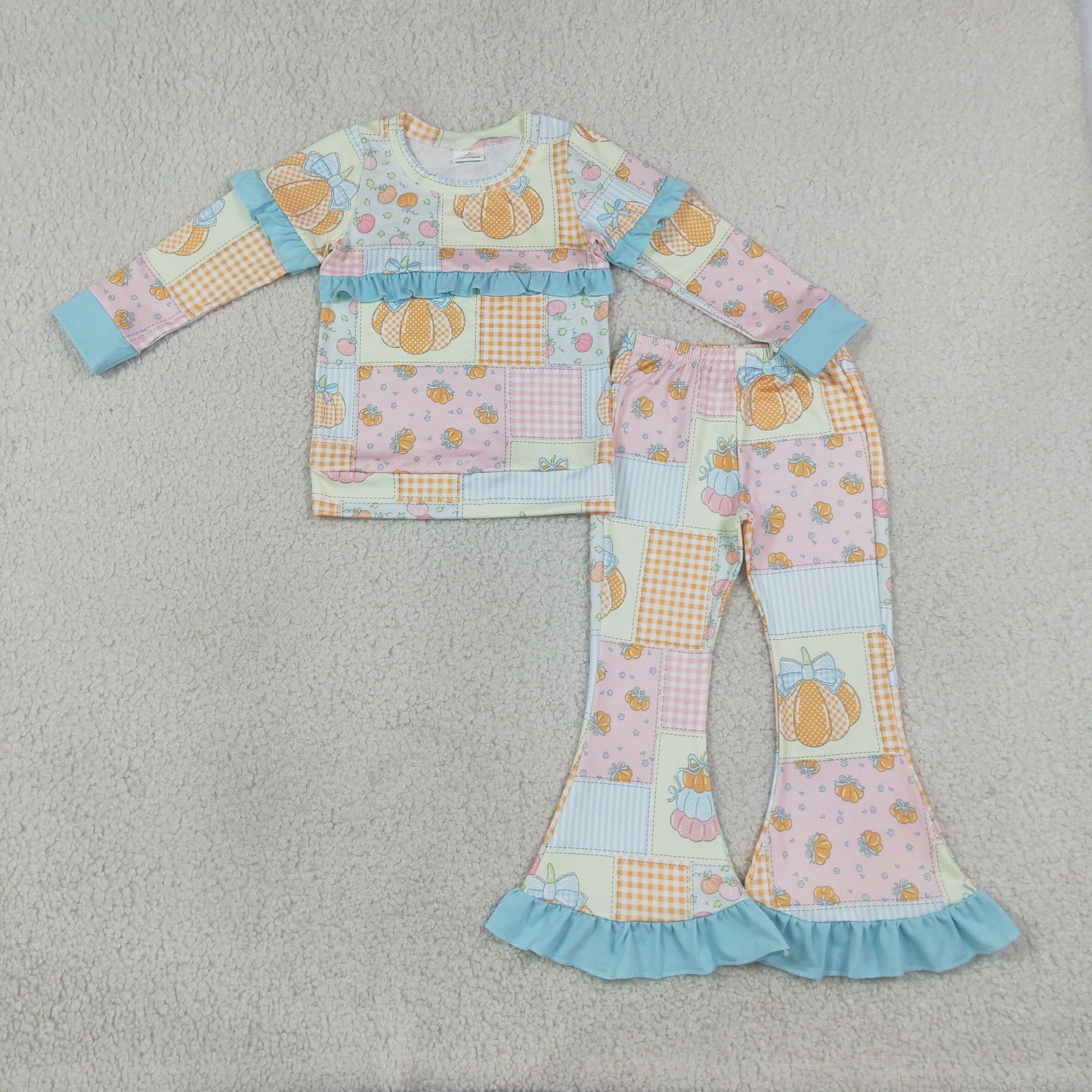 Baby Girls Flowers Bows Pumpkins Top Flare Ruffle Pant Fall Clothes Sets