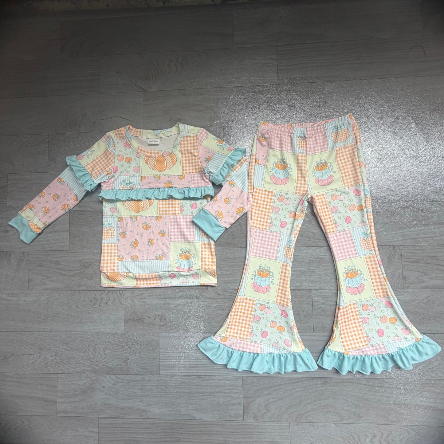Baby Girls Flowers Pumpkins Top Flare Pant Fall Clothes Sets Preorder