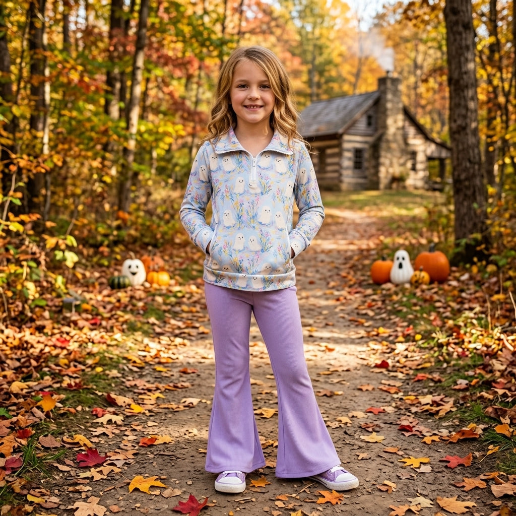 Baby Girls Ghosts Zip Pockets Pullovers Flare Pant Halloween Clothes Set