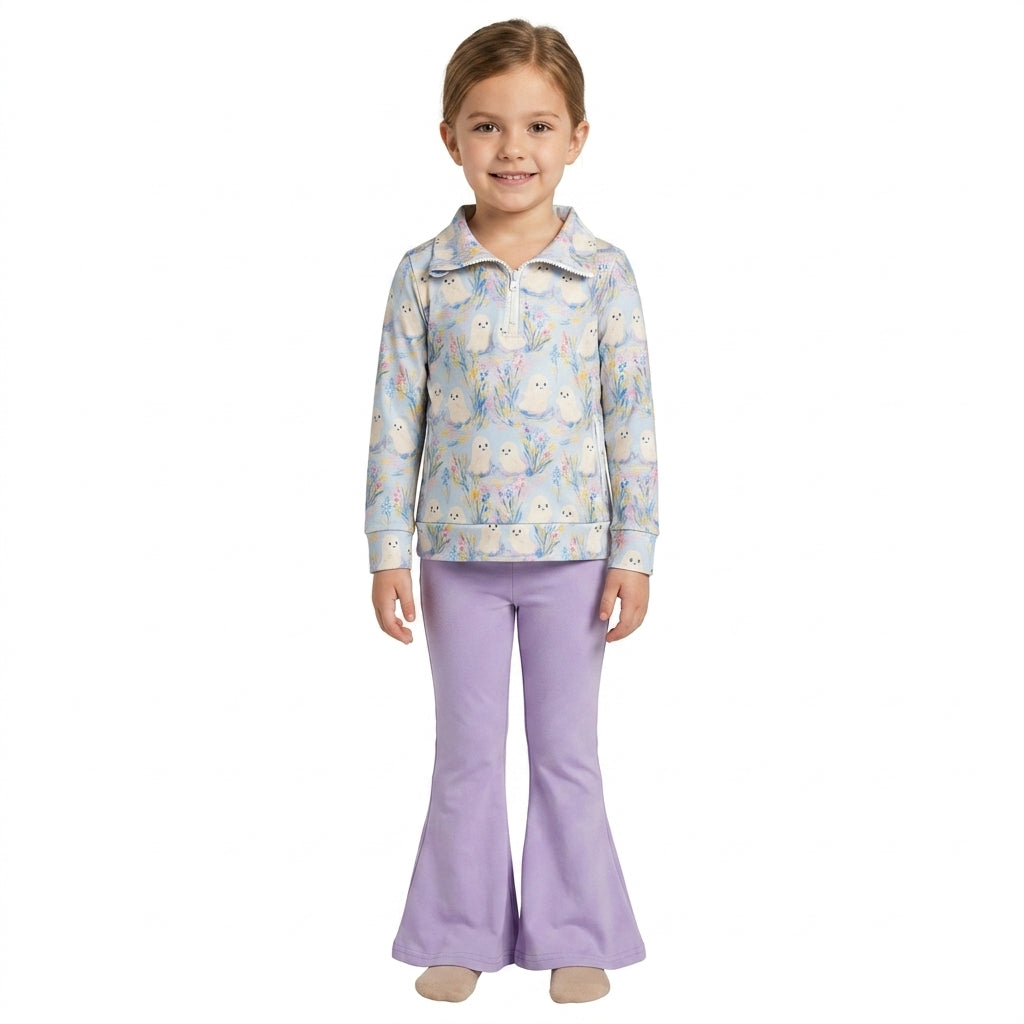 Baby Girls Ghosts Zip Pockets Pullovers Flare Pant Halloween Clothes Set