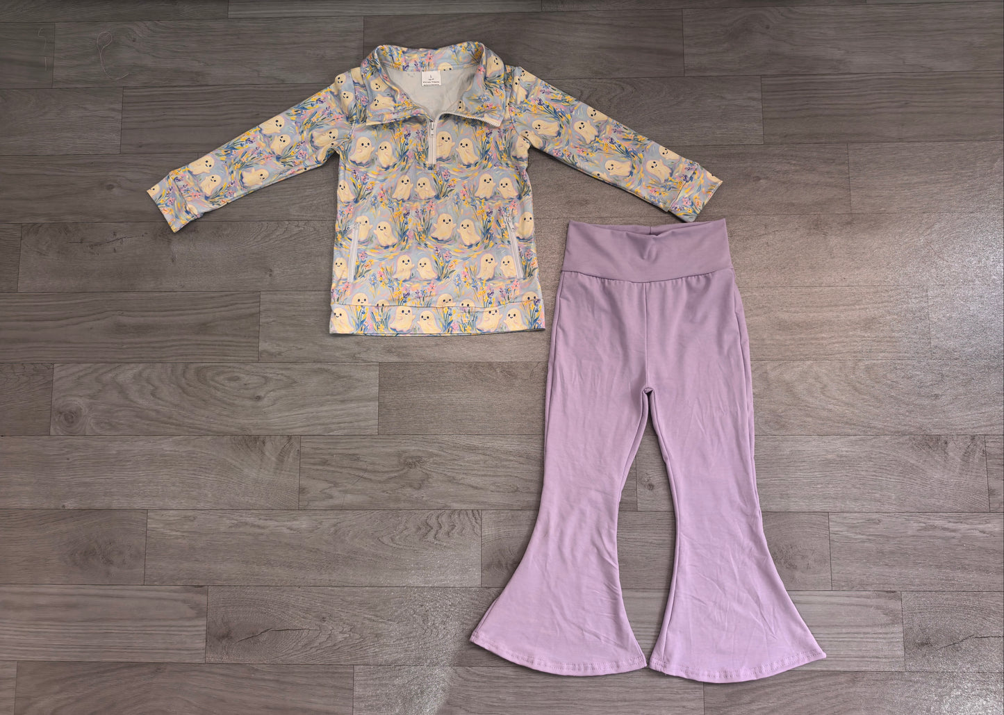 Baby Girls Ghosts Zip Pockets Pullovers Flare Pant Halloween Clothes Set Preorder